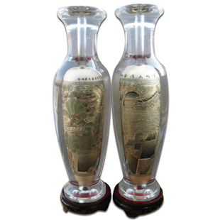 匠心独韵 内画花瓶 水晶花瓶现代 家居装饰摆件 花瓶  清明上河图