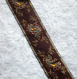 咖啡金丝色织带珠片亮片水钻火腿纹DIY丝带缎带(6CM ,2元/70CM)