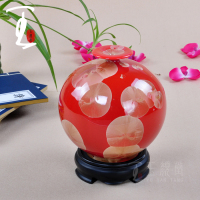 窑变结晶天地方圆 中国红金花 德化瓷器 花瓶 高档礼品 家居 商务