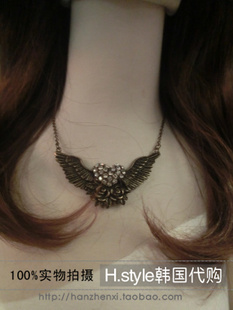 韩国东大门代购现货新款短款金铜色配心形闪钻项链和耳坠一套特价