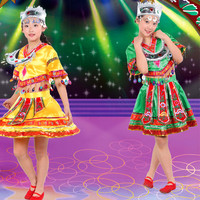新款儿童苗族服女童彝族傣族高山族少数民族舞蹈服男葫芦丝表演服