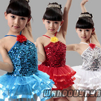 女童演出服亮片舞台装儿童芭蕾舞裙现代舞表演服少儿拉丁舞演出服