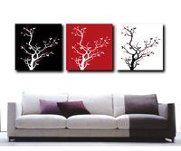 抽象图案装饰画时尚挂画黑白红发财树无框画客厅壁画版画三联画