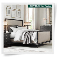 出口法式家具欧式实木布艺软床法式床1.8米双人床1.5带铜泡钉新款