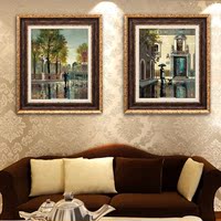 欧式美式风格有框画 客厅沙发墙装饰画壁画 巴黎街景画餐厅画挂画