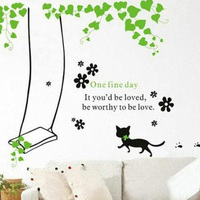 小萌猫猫荡秋千墙壁图案贴纸温柔风景彩色透明墙壁图案贴纸可移除