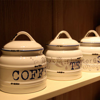 正品复古密封罐 大号仿搪瓷调味罐zakka陶瓷咖啡糖果茶叶防潮保存