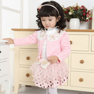 包邮2015童装春装女宝宝韩版公主裙子外套3件套衣服1-2-3-4-5岁