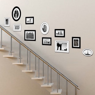 实木照片墙 欧式相框墙 椭圆组合相片墙 简约现代 楼梯玄关 包邮