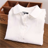 韩版新款 女款纯色气质小圆领长袖白衬衫衬衣 天丝棉 超好看