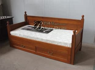 实木沙发床 双人坐卧两用 单人推拉储物美式沙发床1.5 1.8 米定制