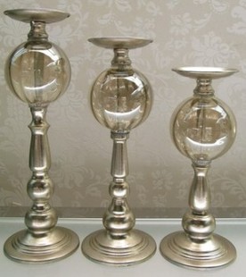 后现代家具样板房装饰瓶 欧式古典宫廷香槟金色玻璃圆球烛台