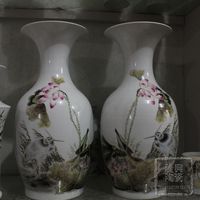 景德镇陶瓷花瓶摆件名人花瓶手绘仿古粉彩花鸟花瓶仿珠山八友一对