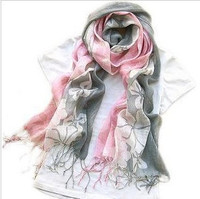 气质款亚麻围巾/披肩---经典粉灰 适合OL优雅气质
