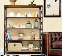 美式复古铁艺实木置物架客厅厨房落地多层隔板书架书柜做旧储物架