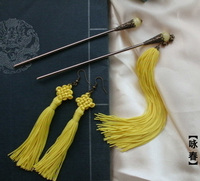 【咏春】传统发簪、流苏 簪子 耳环、中国风 发饰 黄色中国结发箍