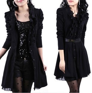 特价2015韩版  大码连衣裙新款黑色蕾丝女裙秋装裙长袖外套
