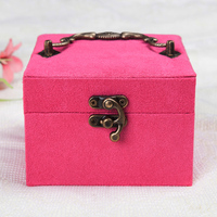 观雅新款粉色紫色宫廷复古首饰盒公主韩国饰品盒欧式绒布珠宝盒