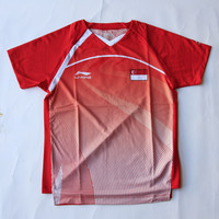包邮正品李宁新加坡国家队羽毛球服男款透气速干短袖t恤