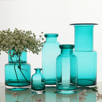 四月清新简约透明蓝色玻璃花瓶美式乡村插花瓶水培植物瓶玻璃瓶子