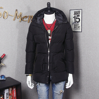 2015冬季新款 纯色户外休闲 连帽中长款修身保暖加厚棉大衣外套潮