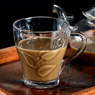 耐热透明玻璃咖啡杯玻璃杯 雕刻复古花纹咖啡杯子 250ml