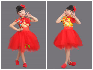 新款特价六一女童表演服儿童演出舞台服装龙袍中国风蓬蓬公主纱裙