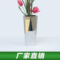 现代时尚欧式花瓶摆件八边形台面花瓶创意不锈钢花瓶花插家居装饰