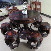 广西东兴红木家具老挝大红酸枝交趾黄檀实木圆桌一桌六凳组合圆台