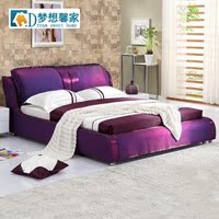 紫色公主床现代简约个性双人床小户型可拆洗婚床软包布床布艺床