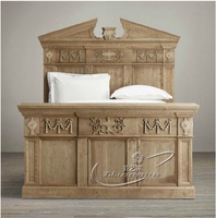 法式复古做旧双人床手工雕刻大床美式做旧皇后实木橡木婚床热卖