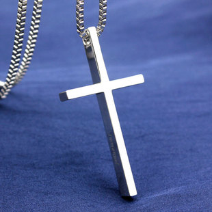 十尚美地基督教简约钛钢十字架项链男士女长款 刻字 首饰品吊坠