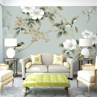 中式古典玉兰花3D客厅卧室电视背景墙纸壁纸复古花鸟无缝大型壁画