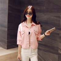 韩版春装新款女装可爱糖果粉色减龄牛仔上衣夹克短款气质七分袖