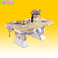 康旺居家具 欧式实木餐桌椅组合 天然大理石餐台面长方形白桌子