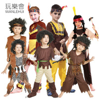 万圣节服装cosplay演出服衣服男童女童土著人非洲原始印第安野人