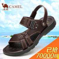 camel骆驼男鞋凉鞋2016新款沙滩鞋子男士透气夏季牛皮露趾凉鞋