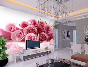 电视背景墙壁纸 客厅卧室温馨欧式3d无纺布墙纸玫瑰花壁画