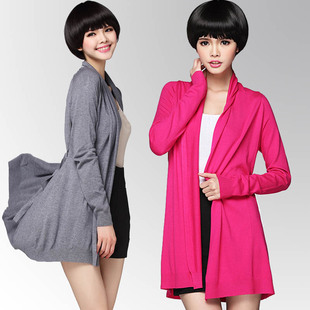 2015韩版女装针织衫中长款大码宽松女开衫春秋薄款羊毛外套空调衫