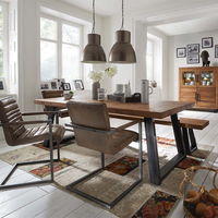 餐桌椅组合6人长方形美式铁艺餐桌椅餐台吃饭桌实木洽谈桌椅长桌