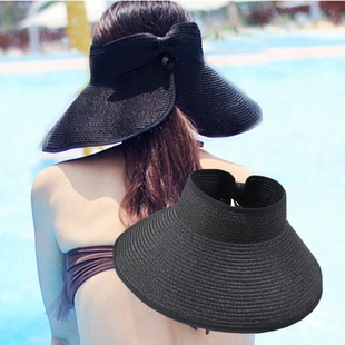 夏季遮阳帽子女可折叠草帽女士旅游太阳帽草编空顶便携韩版沙滩帽