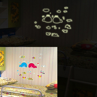 夜光荧光贴可爱海豚寝室宿舍卧室墙贴纸儿童房天花板卡通创意装饰