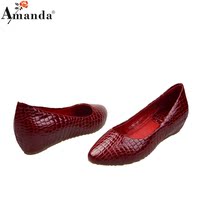 Amanda/艾曼达正品韩版时尚尖头石头纹浅口平底鞋内增高坡跟女鞋