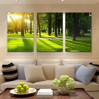 客厅装饰画沙发背景墙挂画绿色风景画现代简约无框画阳光大树壁画