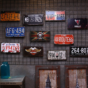 创意美式复古工业风铁皮车牌壁挂壁饰铁皮画酒吧汽车文化挂牌装饰