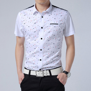 2015夏季衬衫男短袖修身翠花大码男士衬衫韩版潮男式休闲半袖衬衣