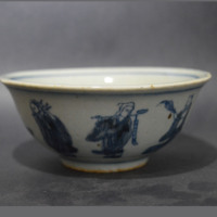 清 青花八仙人物碗 古董古玩 仿古做旧瓷器收藏旧货 复古碗