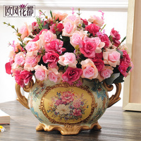 欧式客厅餐桌装饰摆设娟花艺茶几陶瓷花瓶摆件假花仿真花套装饰品