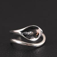 s925纯银戒指饰品女原创复古中国风马蹄莲戒指个性简约创意银指环