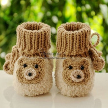 手工编织成品宝宝毛线鞋 婴儿毛线袜地板袜绒绒线鞋 卡通小熊鞋